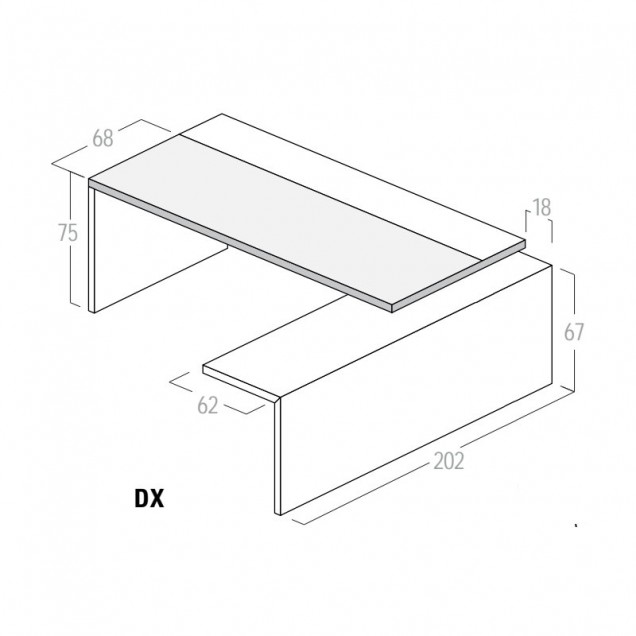 Scrivania con Allungo a DX Ribassato Attrezzabile UD124VM