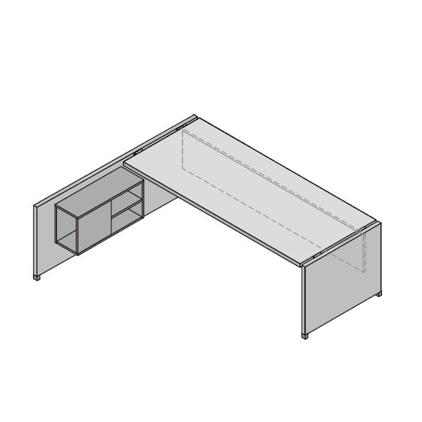 UD105NF Scrivania con Base Legno e Muretto con Pensile a SX