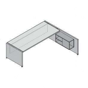 UD105NF Scrivania con Base Legno e Muretto con Pensile a DX