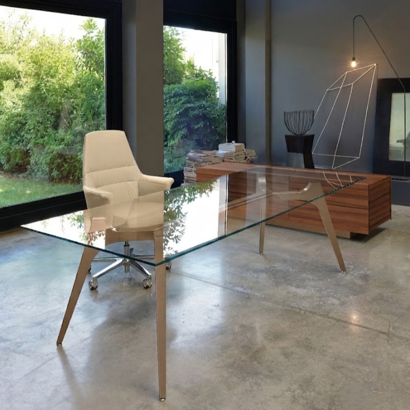 Scrivania Direzionale con piano cristallo trasparente UD118BO - immagine 3