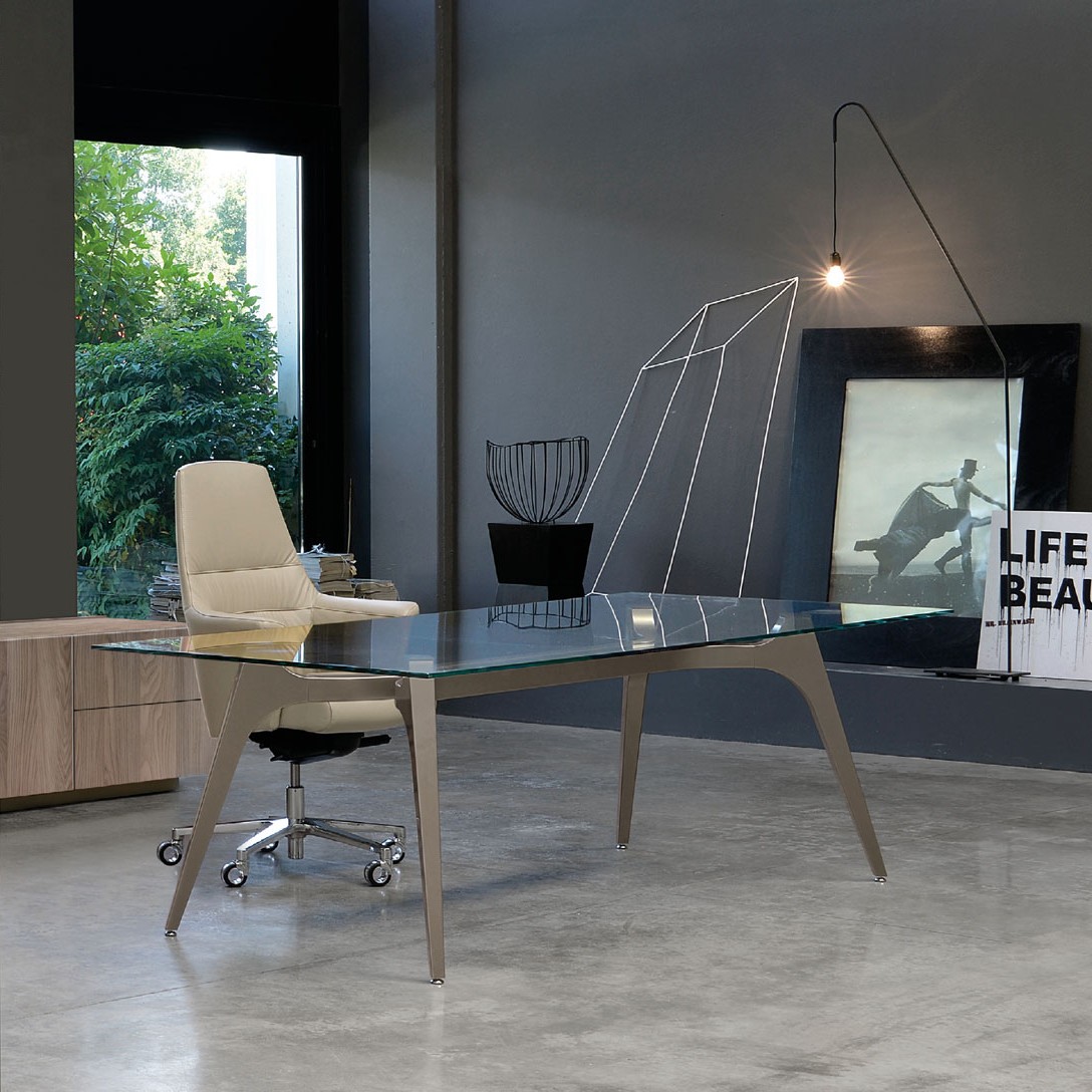 Scrivania Direzionale con piano cristallo trasparente UD118BO