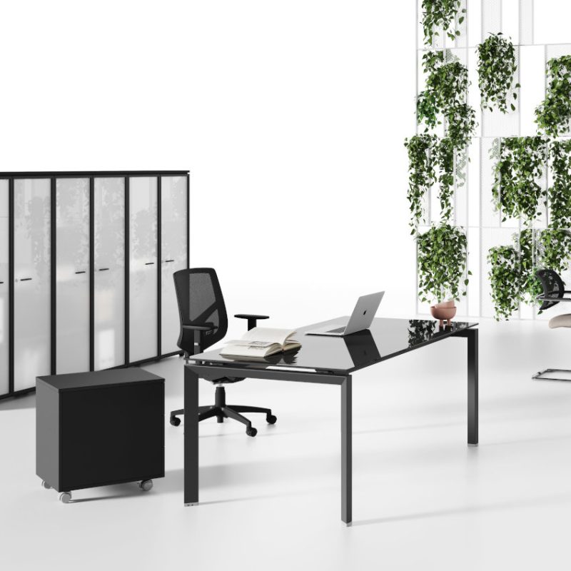 Scrivania Direzionale con Piano Vetro e Fianco a Ponte UD108LA-3304