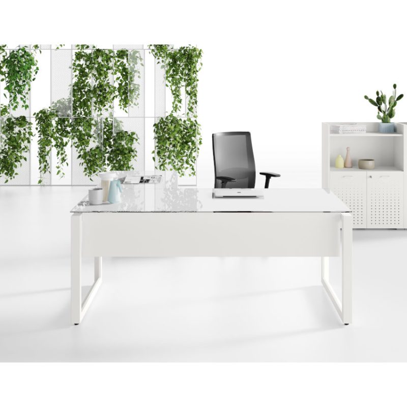 Scrivania Direzionale con Piano Vetro e Fianco ad Anello UD108LA-3308